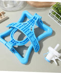 Blue plastic part of Heavy Duty Water Jug Holder With Height Adjustable Mobile Dispenser Stand On Wheels for home and office.