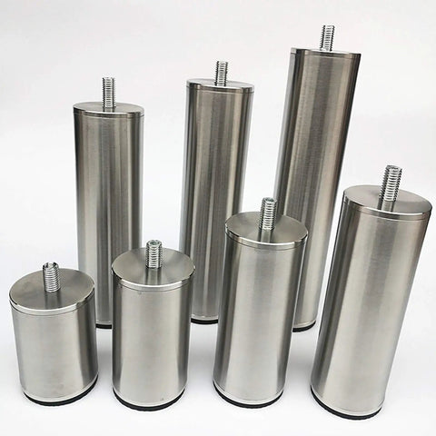 Brushed Stainless Steel Furniture Legs Set Of 4 Adjustable Round Metal Feet M10 Thread for various furniture pieces