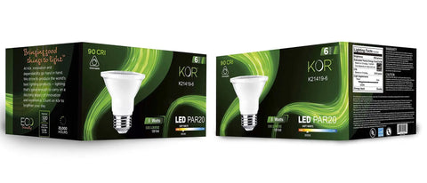 Boxes of Six Pack LED PAR20 Flood Lights 5.5W 120V Dimmable Wet Location 3000K Warm White 40 Degree Flood With E26 Medium Base