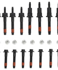 Exhaust Manifold Stud Bolt Nut Kit For Dodge Dakota Durango Ram 1500 Jeep Grand Cherokee Commander Mitsubishi Raider 4.7L V8 Replaces 6505257AA 6504331 shown with 8 nuts, 4 long studs, 4 short studs, 8 bolts