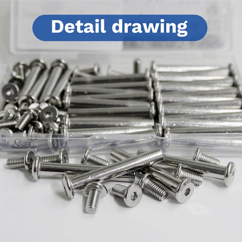 30 Sets M5 x 40mm Stainless Steel Furniture Joint Connector Bolts And Cap Nuts Kit with Flat Hex Socket Allen Screws displayed