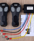 12V Wireless Winch Remote Control Kit 2 Pack With Dual Transmitters Universal Five Wire System For Truck Car ATV SUV Winches Plug And Play Setup 100 Foot Range English Manual Included Works With Most Self Recovery Winches, two remotes and receiver with wires