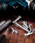 Heavy Duty Bolt Nut And Washer Kit For DIY Projects And Home Repairs, 226 Piece Assortment shown with tools on wooden surface