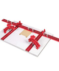 Knockout Rock Solid Micro Dot Drill Press Table Kit with red dual clamps, 36 inch fence, and smooth fill block on white surface.