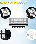Heavy Duty Dual Row Six Position Screw Terminal Block Kit With Cover And Pre Insulated Jumpers 35A 600V Rating displayed