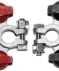 Beefy Heavy-Duty Multi-Connection Top Post Battery Terminals With 3-Gang Solid Zinc Construction shown in a front view