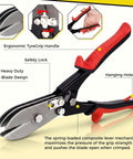 Close-up of 4 Pack 5 Blade Sheet Metal Crimping Tool Set with red ergonomic handle and safety lock for 22 to 28 gauge metal
