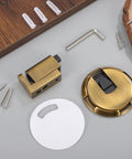 Heavy Duty Mechanical Door Stopper With Adhesive Or Screw Mount Adjustable Zinc Alloy components alongside screws and mounting tools.