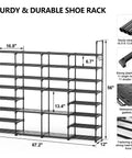 Extra Large Eight Tier Four Row Shoe Rack Holds 72 To 76 Pairs Beefy Heavy Duty Metal Boot Storage Organizer diagram.