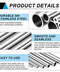 uxcell 304 stainless steel tube, 8mm ID x 12mm OD, 305mm length; set of five seamless round pipes for industry and DIY