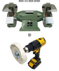 Grind Ready Buffing Wheels For Bench Grinders Set Of Two Six Inch Pads Half Inch Center Hole Yellow Firm And White Soft For Metal Polish Deburring And Blade Prep On Your Daily Shop Rig compatible with 6 inch bench grinders and standard drills.
