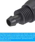 Close-up of Drip Irrigation Barbed Tee 4-Way Fitting 8mm To 4mm ID Tubing showing detailed threading and barbed end.