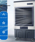 Heavy Duty Portable Evaporative Air Cooler With Three Speed Settings And Built In Water Tank For Garage Or Workshop showing control panel and airflow settings.