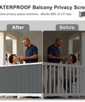 Dark Grey 3x6 Feet Waterproof Balcony Privacy Screen installed on patio railing, comparison of before and after installation.