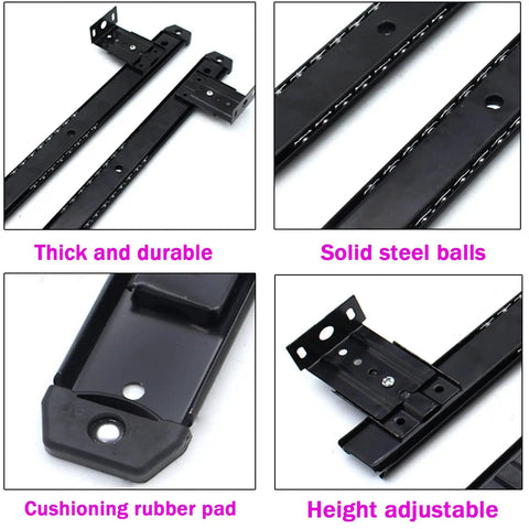 One Pair 14 Inch Heavy Duty Steel Drawer Slides Silent Ball Bearings 40kg Load Capacity Cabinet Furniture Workshop, black steel close-up