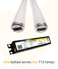 Electronic T12 Fluorescent Ballast For 2 Lamps 59/71W 120V Black Finish shown with T12 fluorescent tubes