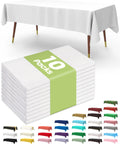 No Drama Cleanup Disposable Plastic Tablecloths Rectangle Table Cover 54X108 Inches White 10 Pack on table with colorful options.