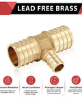Five Pack Lead Free Brass PEX Crimp Tee Fittings 1 Inch By 1 Inch By 1 Inch For PEX Tubing with corrosion resistance features