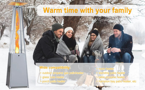 Thermocouple And Tilt Switch Patio Heater Repair Kit in use keeping people warm near glass tube tower heater in winter