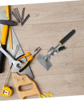 Tools laid out on wooden floor including Manual Metal Bender Pliers With Serrated Jaws Hand Seamer Tool For Sheet Metal Bending