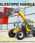 Heavy Duty Telescopic Handler Forklift Featuring Nineteen Meter Intelligent Boom Extension And Integrated Load Moment Indicator Crew Approved Workhorse For Tough Job Sites with extended forks near shipping containers.