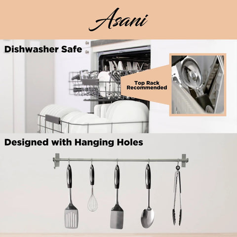 25-Piece Stainless Steel Kitchen Utensil Set With Nonstick Ready Tools Rust-Resistant And Dishwasher Safe hanging and in dishwasher