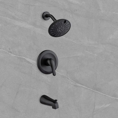 Matte Black Shower Trim Kit With Six-Spray Shower Head And Included Valve, Tub Spout, Arm, And Six-Inch Extra Large Head