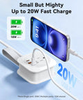 Road Trip Ready Compact Portable Power Strip featuring sleek design with a smartphone and charging cables, highlighting 20W PD fast charging.
