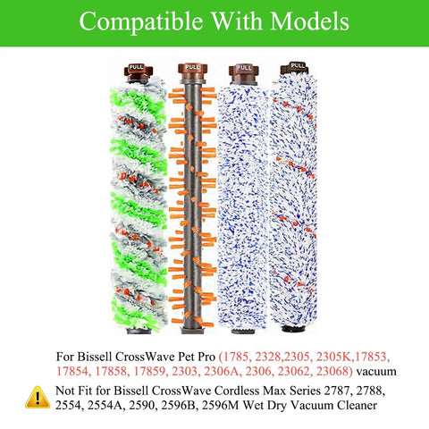 CrossWave Replacement Parts Kit with three brush rolls for vacuums, compatible models listed on green background.