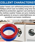 Heavy Duty 4Ft Washer Hoses Dual Color Burst Proof Water Supply Lines 3 Quarter Inch Fittings For Hot And Cold Laundry Washers 2 Pack with red and blue hoses
