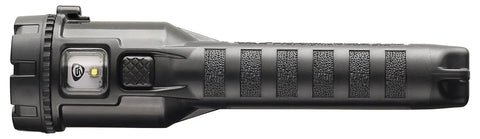 Side view of Dual Beam Industrial Flashlight Workhorse With Spot And Flood Modes Intrinsically Safe 140 Lumen Output black design.