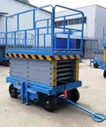 Heavy Duty Electric Hydraulic Scissor Lift Table Mobile Industrial Cargo Platform 16 Feet Adjustable Warehouse Lifting Rig with safety railings.
