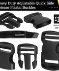 1.5 Inch Side Release Buckles Kit With 30 Tri Glide Slides, 15 Sets, Heavy Duty Plastic Buckles for backpacks and straps