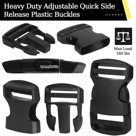 1.5 Inch Side Release Buckles Kit With 30 Tri Glide Slides, 15 Sets, Heavy Duty Plastic Buckles for backpacks and straps