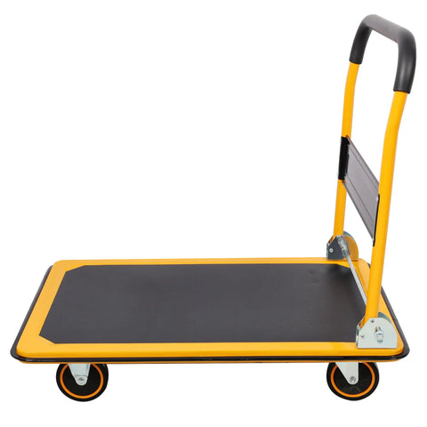 Heavy Duty Foldable Platform Push Cart With 660 Lb Capacity, Steel Construction And Swivel Casters For Smooth Mobility, Your Go To Haul Buddy For Warehouse, Garage Or Home Workshop, side view