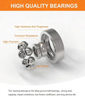 High quality ball bearings with corrosion resistance, high precision, and low friction, displayed with descriptive labels.