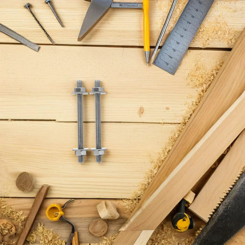 Two Pack Extended Length M8x100mm 304 Stainless Steel Threaded Rods Kit With Nuts And Washers for drywall construction on workshop table