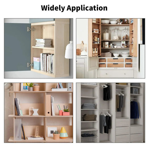 Various cabinet applications showcasing the Pro Level 7 Hole Shelf Pin Jig And 2 In 1 Cabinet Hinge Boring Guide Set With Tough Steel Drill Bits.