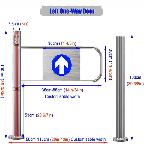 Rock Solid Spring Loaded Swing Gate Featuring No Fuss Self Closing Mechanism And Heavy Duty Metal Barricade Panel specifications with dimensions.