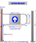 Spring Loaded Safety Swing Gate With Self Closing Metal Barricade Door For Warehouse Aisles and Retail Entries, left one-way door design.