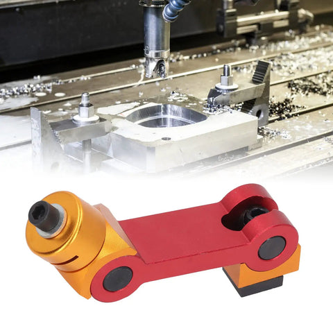Rock Solid Hella Adjustable Milling Vise Stop Precision Cnc Mill Work Locator And Positioner Tool with red and orange finish close-up.