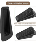 Black Rubber Door Stopper Wedge 2-Pack Heavy Duty Floor Door Stops for Carpet Tile Wood Gaps Up to 1.2 Inch, shown stacked and individual