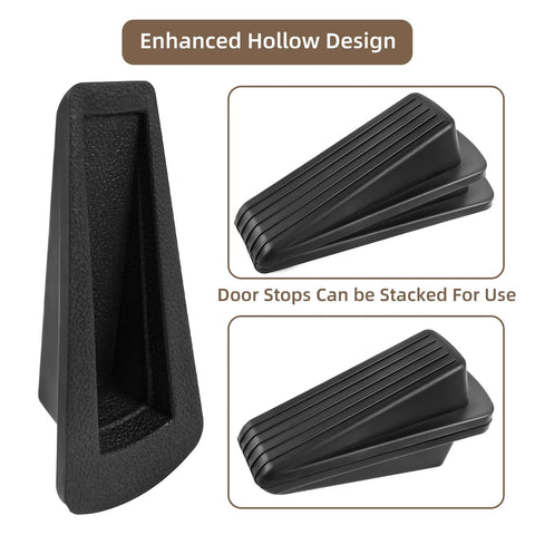 Black Rubber Door Stopper Wedge 2-Pack Heavy Duty Floor Door Stops for Carpet Tile Wood Gaps Up to 1.2 Inch, shown stacked and individual