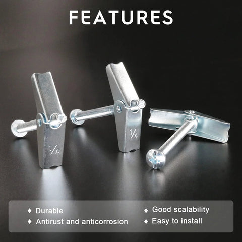 30 Pack Zinc Plated Steel Round Head Toggle Bolts With Wing Nuts For Hanging Heavy Items On Drywall One Quarter Inch Size close-up