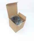 Heavy Duty Desk Grommet Covers For 2.5 Inch Cutouts Slick Black Plastic Cable Management Kit in a box, ready to install.
