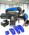 Professional Electric Pipe Bender With Rapid Lithium Battery Charging and Slick 90 Degree Copper Tube Bending for Zero Hassle Home Fix Ups or Job Site Hustle with blue bending guides.