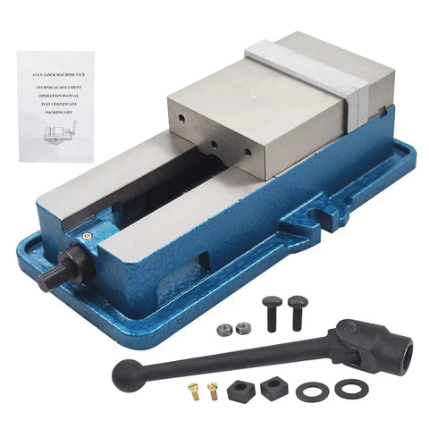 5In By 4.92In CNC Milling Machine Vise Lockdown Bench Vise for High Precision Clamping, Heavy Duty Workholding with tools visible