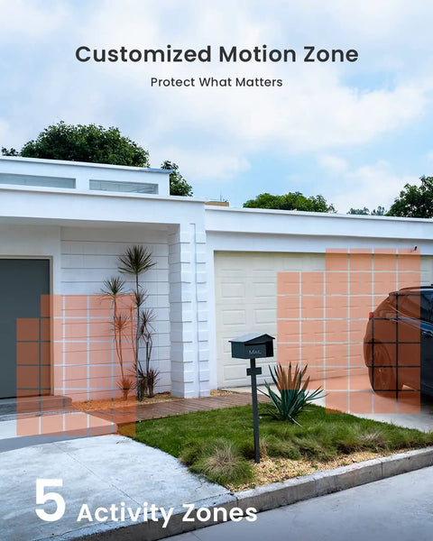 Customized motion zone feature of No Wires Battery Powered Wireless Outdoor Security Camera with 2K 3MP HD at a suburban house entrance