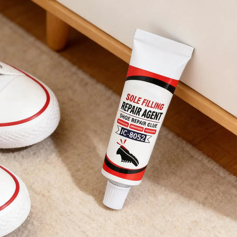 All Purpose Quick Dry Shoe Glue For Sneakers Boots And Sandals, Clear Flexible Bonding Sealant For Leather Rubber Canvas And Multi Material Repairs, Waterproof DIY Fix For Shoes A Real Game Changer, tube next to sneakers