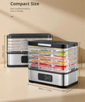 Five Tray Electric Food Dehydrator With Smart Digital Controls And Flexible Temp Settings, compact size for easy countertop storage.